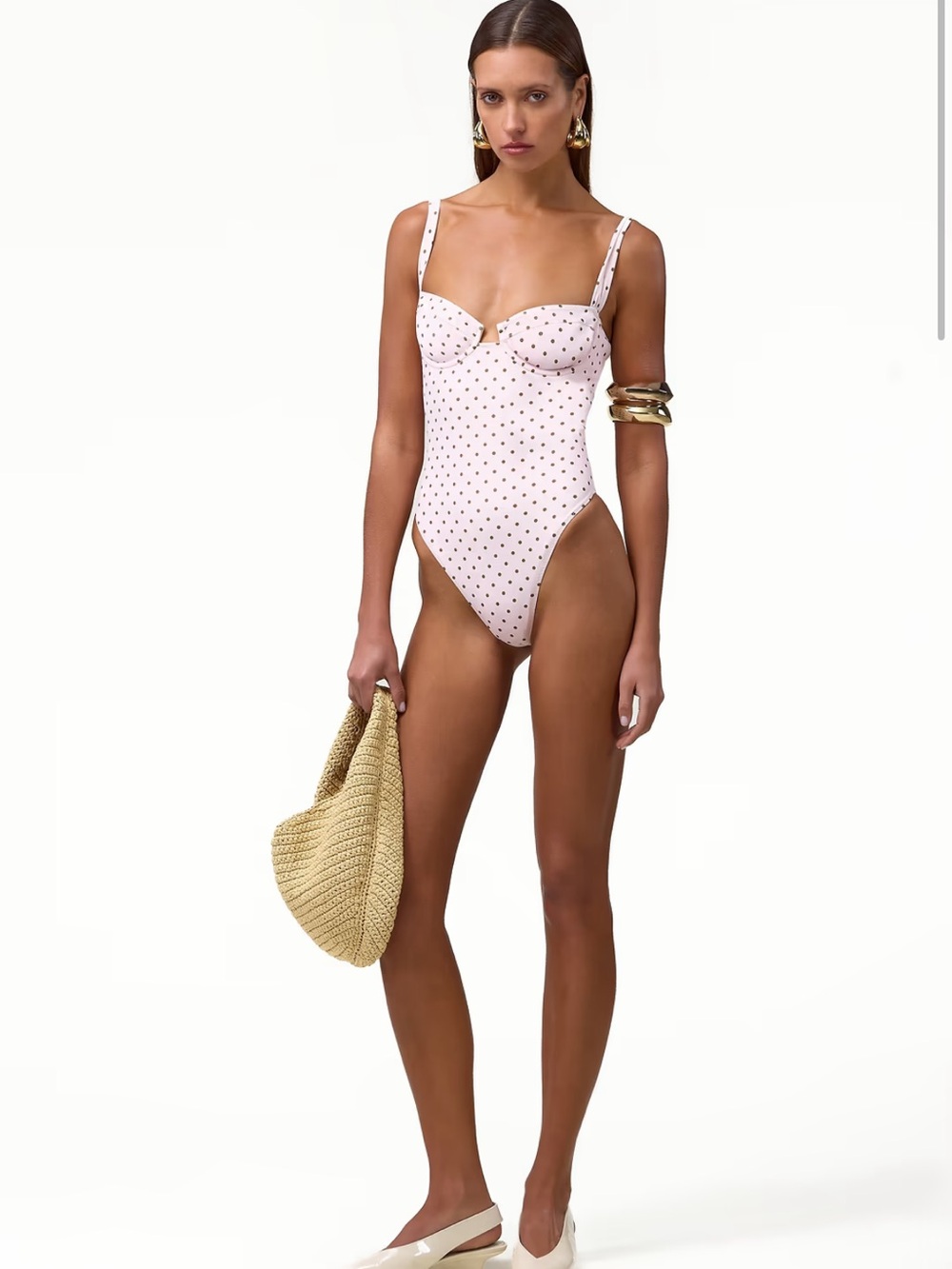 Light Pink Polka Dot One-Piece Swimsuit